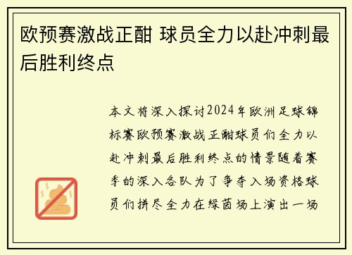 欧预赛激战正酣 球员全力以赴冲刺最后胜利终点 欧预赛激战正酣 球员全力以赴冲刺最后胜利终点